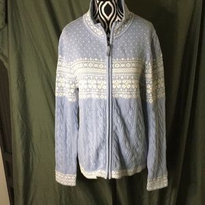 Vintage L.L.  Bean Fair Isle Cable Knit Zip Front Sweater NWT